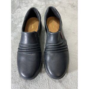 New CLARKS WOMEN SHOE MAGNOLIA FAYE LOAFER US 6.5 W BLACK LEATHER 67974 FLAT